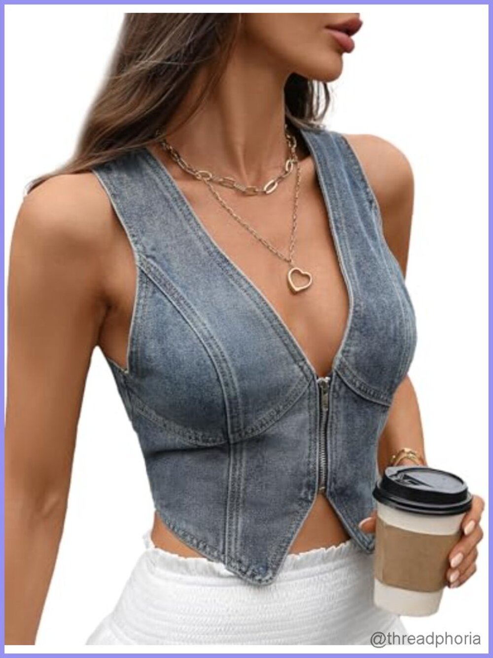 Women Denim Crop Vest V Neck Sleeveless Jacket Waistcoat Western Y2K Slim Fit